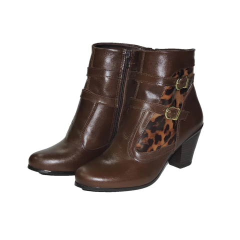 Bota Couro Onça Salto Grosso Pinhão Italeoni