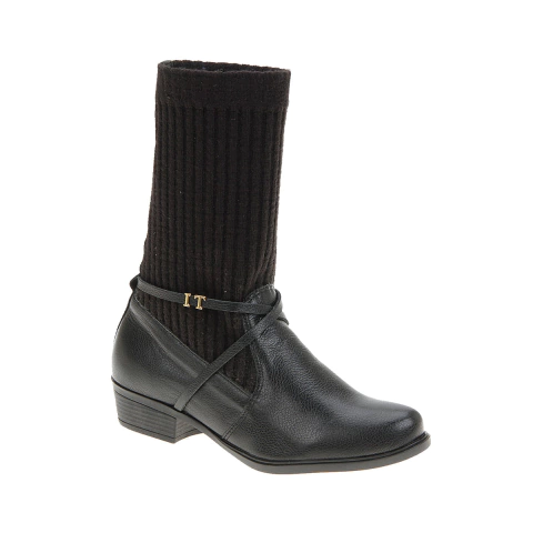 Bota Couro Cano Médio com Malha e Tiras Metal Italeoni