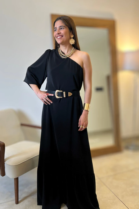 Vestido TRAMA asimetrico negro - comprar online