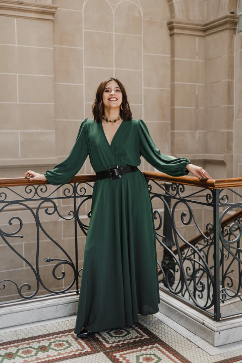 Vestido DESTINO cruzado con manga VERDE INGLES - comprar online