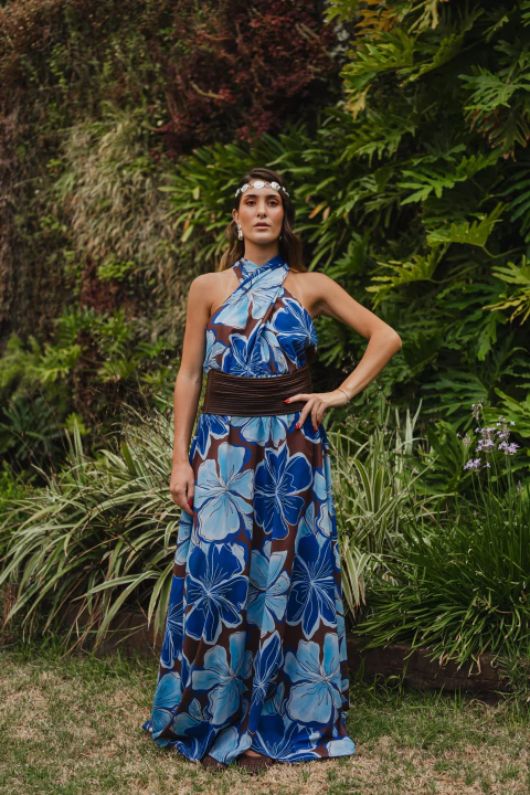 Vestido FLOR ACQUA halter - comprar online