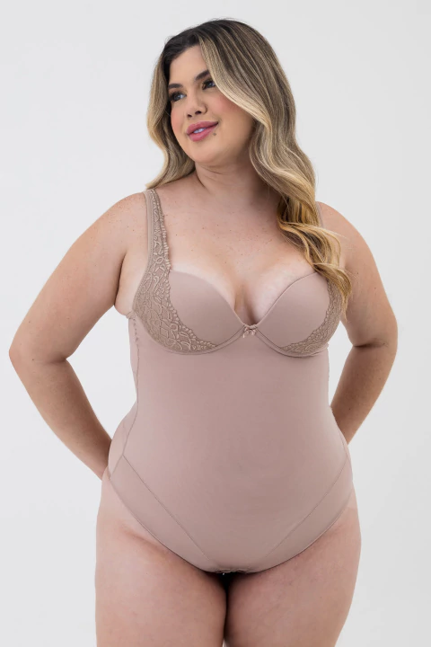 Body Modelador Com Bojo Detalhes de Renda e de Alta Compressão