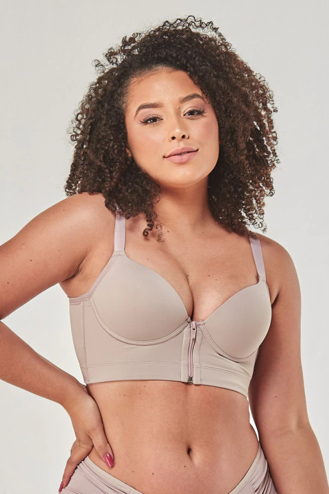 Sutiã Top Camiseta com Bojo e Aro de Sustentação com Zíper Frontal - comprar online