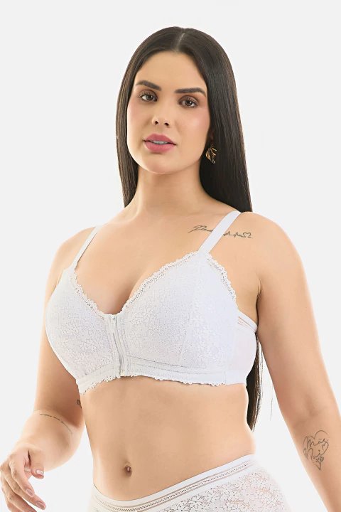 Sutiã Top Com Bojo Conforto Zíper Frontal e Detalhes Em Renda Luxo Secreto - comprar online