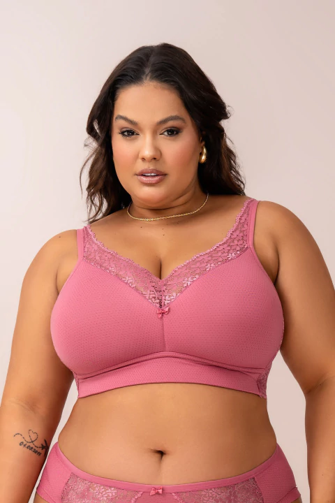 Sutiã com Bojo Conforto Plus com Renda nas Costas e Alças de Base Larga - Vi Lingerie