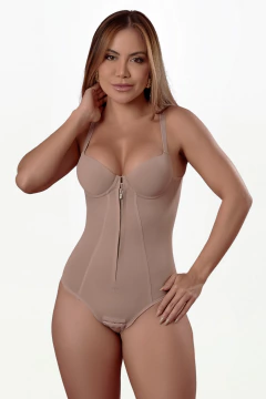 Body Modelador com Bojo Costura e Zíper Frontal de Máxima Compressão Cintura Perfeita
