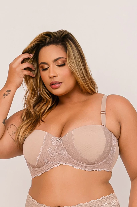 Sutiã Sem Alças Plus com Microfibra Trabalhada e Renda - comprar online