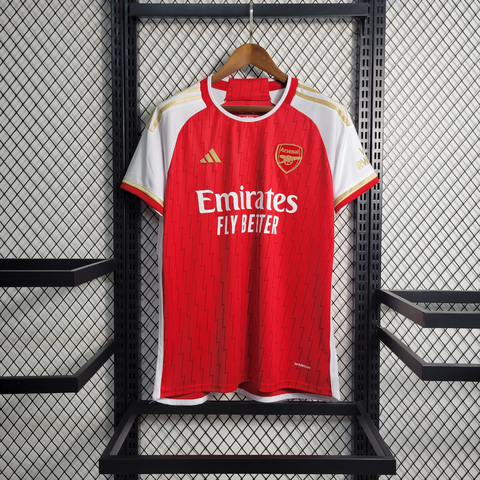 Camisa Arsenal I 23/24 Torcedor Adidas Masculina - Vermelho e Dourado.