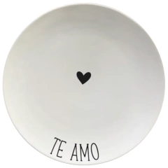 Prato Sobremesa Porcelana Branca "Te Amo" - Valor Unitário