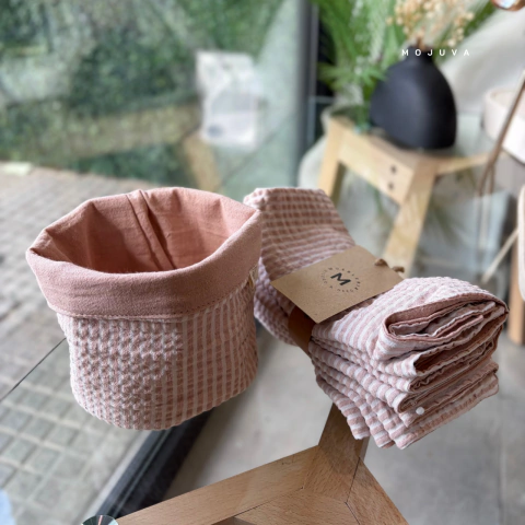 Set de individuales + panera Rosa