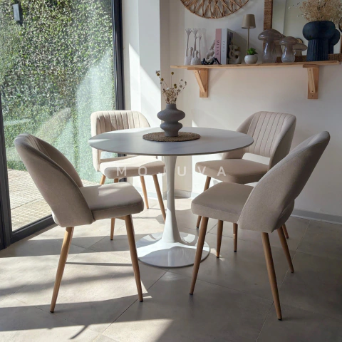 Combo Mesa Tulip Neo + 4 Malibu en Lino Beige