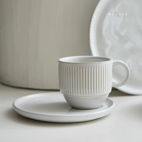 Set Taza y Plato te/cafe Linhas Blancas 230ml