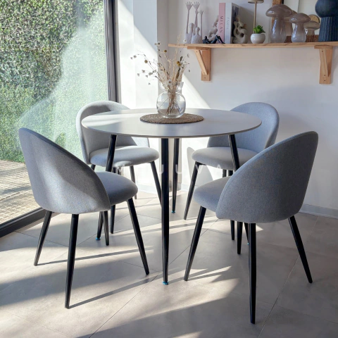 Combo Mesa Memphis Neo + 4 Niza en Lino Gris claro