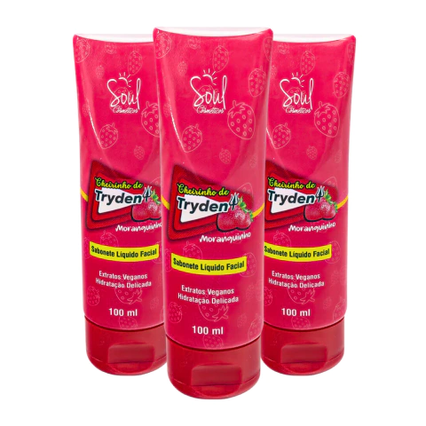 SABONETE LIQUIDO FACIAL CHEIRINHO DE CHICLETE MORANGUINHO 100ML - SOUL