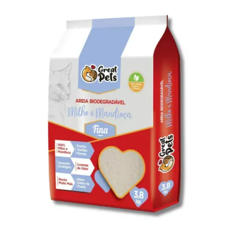 Areia Higiênica Biodegradável Great Pets Fina 3,8kg