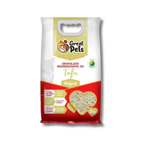 Areia Higiênica Biodegradável Tofu 2kg Great Pets Natural