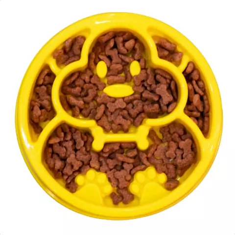 Comedouro Lento p/ Cachorro Design Cachorrinho Cor Amarelo