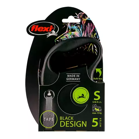 Guia Retrátil p/ Cães Flexi Black Design Preta Fita P - 5m