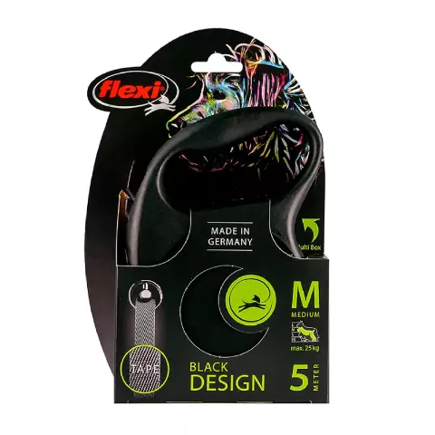 Guia Retrátil p/ Cães Flexi Black Design Preta Fita M - 5m