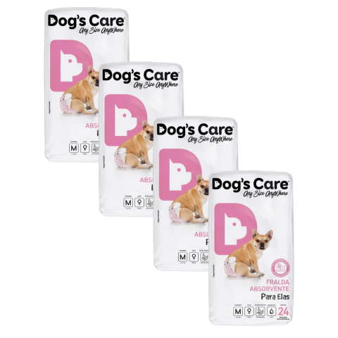 Kit Fralda Higiênica Pet p/ Cães Fêmea Dogs Care Tam M 96 Un