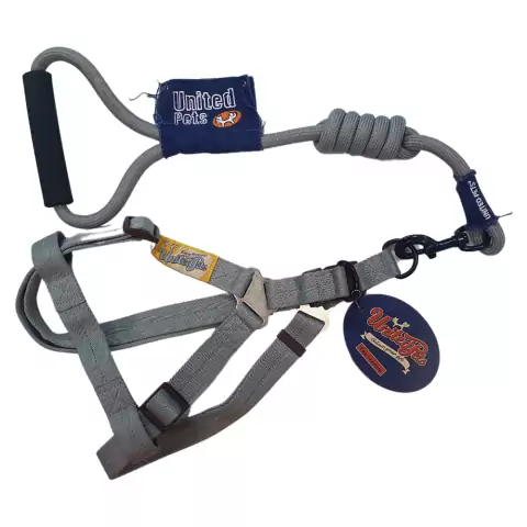 Kit Peitoral e Guia para Cães United Pets Cinza Tam G