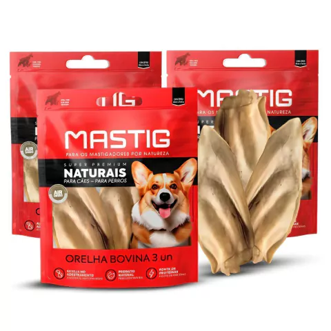 Kit Mordedor Para Cães MASTIG - Orelha Bovina 3 Pacotes 9 Un