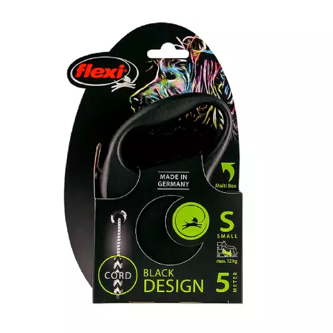 Guia Retrátil p/ Cães Flexi Black Design Preta Cordão P - 5m
