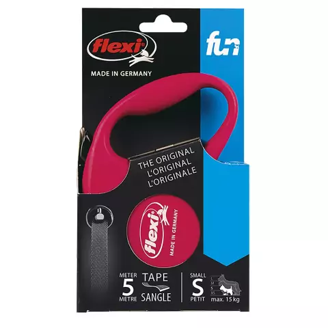 Guia Retrátil p/ Cachorro Flexi FUN Vermelha Fita P - 5m