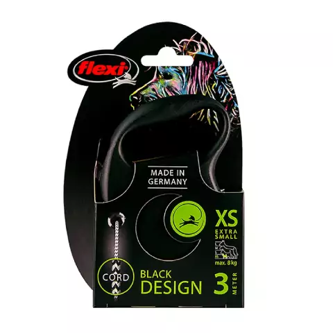 Guia Retrátil p/ Cães Flexi Black Design Preta Cordão PP 3m