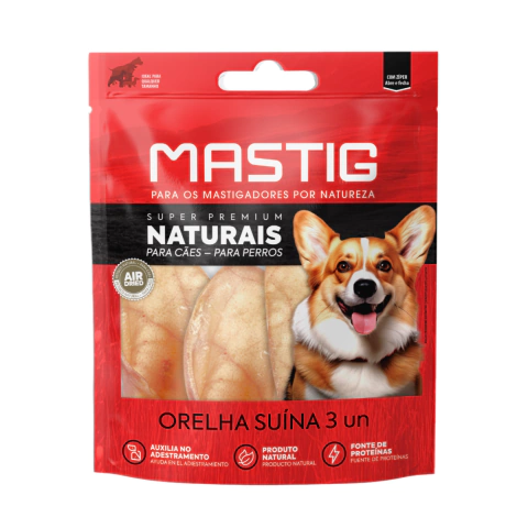 Mordedor Natural MASTIG - Orelha Suína - 3 Unidades