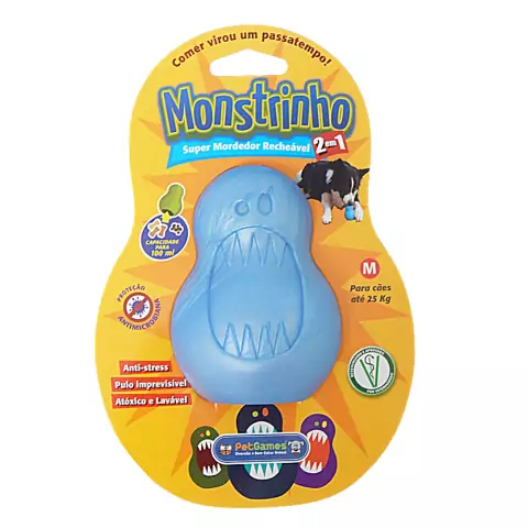 Brinquedo Recheável Monstrinho Pet Games Azul M