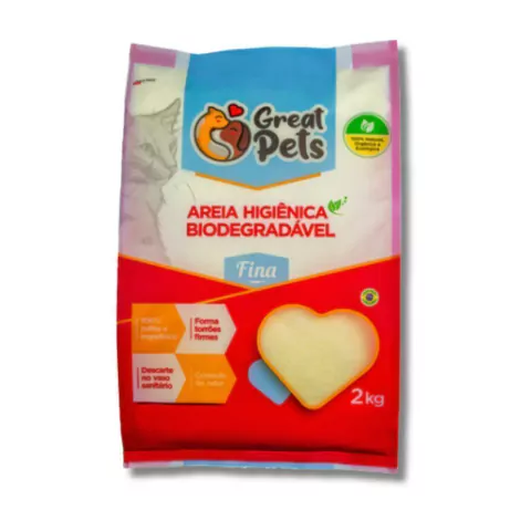 Areia Higiênica Biodegradável Great Pets Fina 2kg