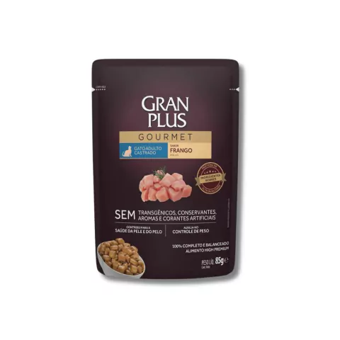 Ração Úmida Gran Plus Gourmet Gatos Castrados Frango 85 g