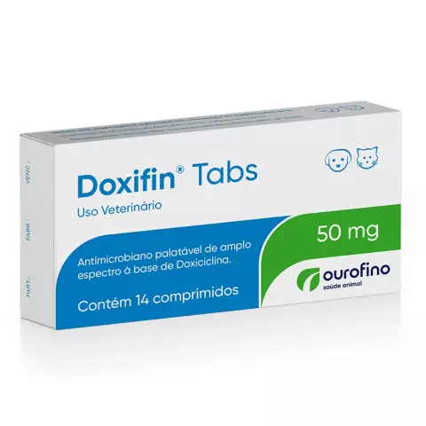 Antibiótico Pet p/ Cães e Gatos Ourofino Doxifin Tabs 50 mg
