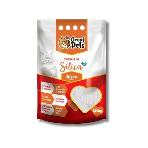Areia Higiênica Great Pets Sílica Cristal Fina para Gatos 1,6kg