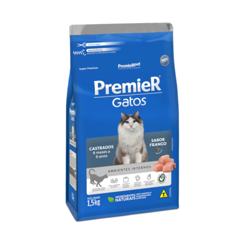 Ração Premier para Gatos Castrados - Sabor Frango - 1,5kg