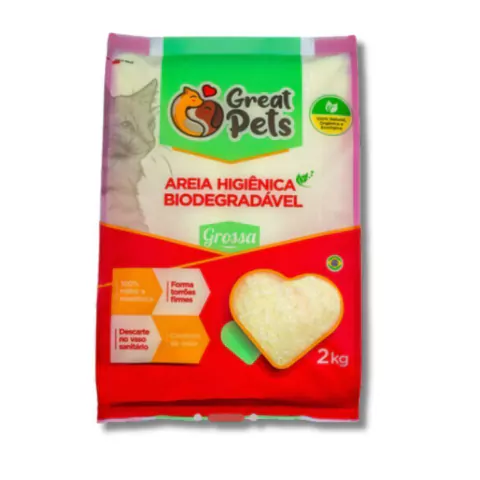 Areia Higiênica Biodegradável Great Pets Grossa 2 kg