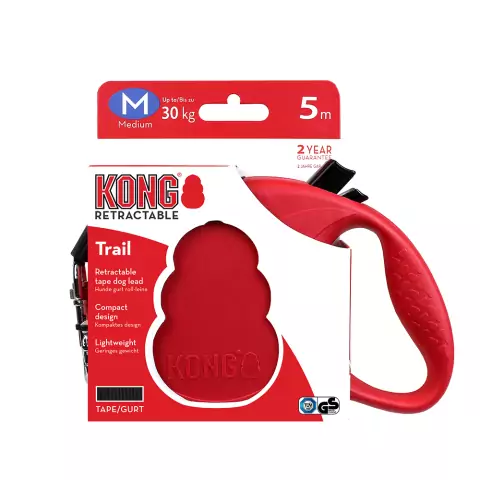 Guia Retrátil Kong Trail M Vermelha p/ Cachorro até 30kg 5mc