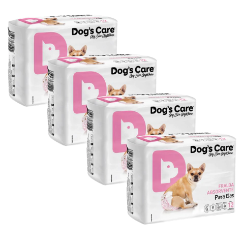 Kit Fralda Higiênica Pet p/ Cães Fêmea Dogs Care Tam G 48 Un