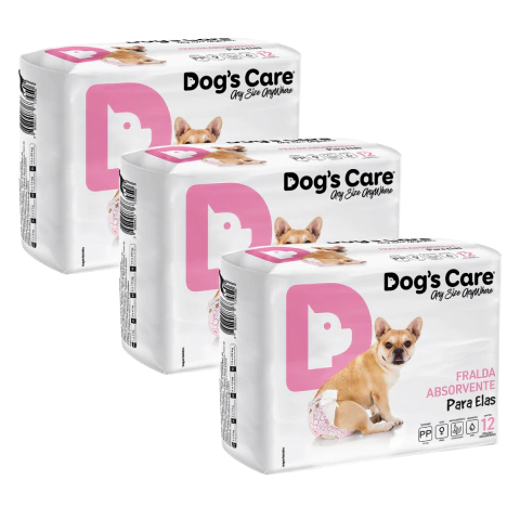 Kit Fralda Higiênica Pet Cães Fêmea Dogs Care Tam PP 36 Un