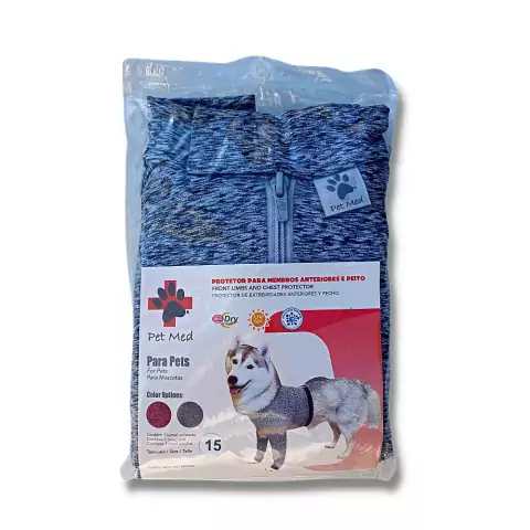 Protetor de Membros Anteriores e Peito para Cães Pet Med - Duo Dry - Cinza - Tamanho 6