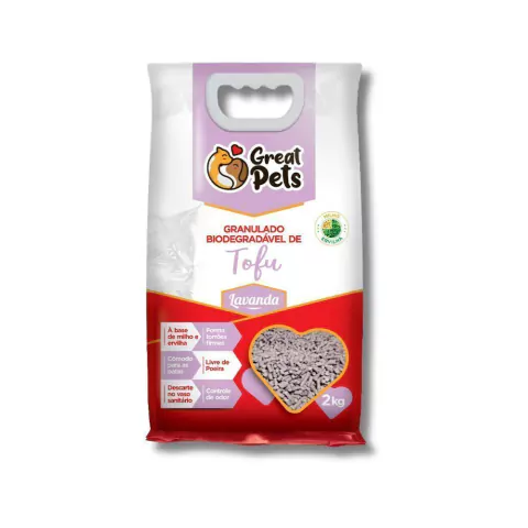 Areia Higiênica Biodegradável Tofu 2kg Great Pets Lavanda