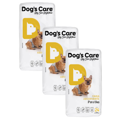Kit Fralda Higiênica Pet p/ Cães Macho Dogs Care Tam G 72 Un