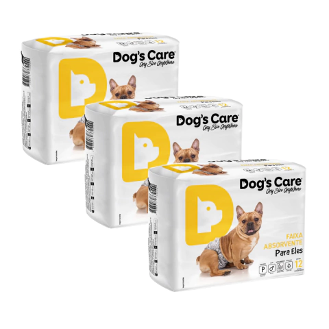 Kit Fralda Higiênica Pet p/ Cães Macho Dogs Care Tam P 36 Un
