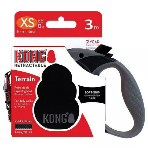 Guia Retrátil Kong Terrain PP Preta Cães até 12kg 3m