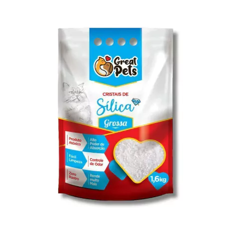 Areia Higiênica Great Pets Sílica Cristal Grossa para Gatos 1,6kg