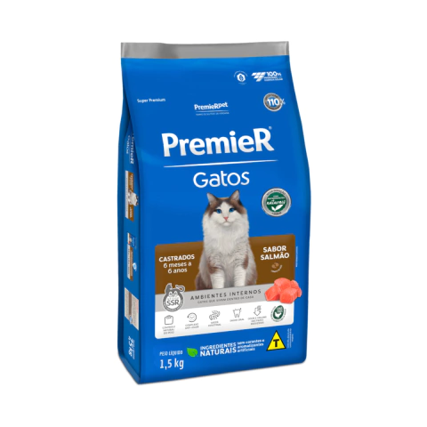 Ração Premier para Gatos Castrados - Sabor Salmão - 1,5kg