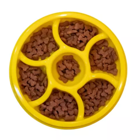 Comedouro Lento p/ Cachorro Design Roda Cor Amarela