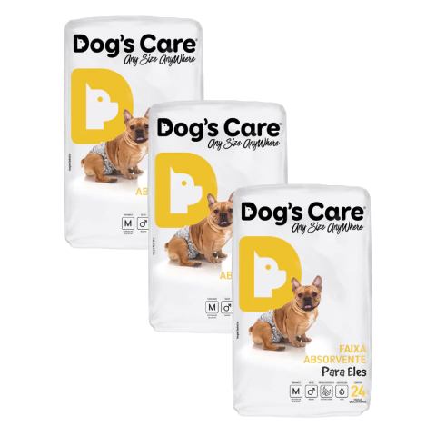 Kit Fralda Higiênica Pet p/ Cães Macho Dogs Care Tam M 72 Un