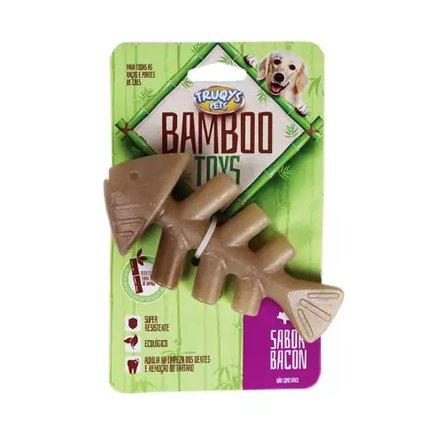 Brinquedo Mordedor Osso de Peixe de Bambu para Cães - Tam P